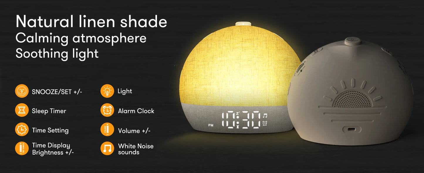 Sunrise Alarm Clock & Wake-Up Light with Timer (30 White Noise Sounds / Dimmable / RGB Night Light / Sleep Aid / Snooze Feature / Ideal Gift Idea)
