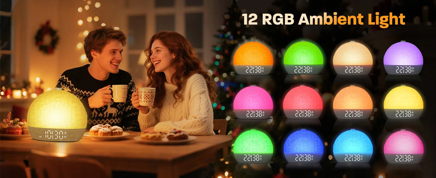 Sunrise Alarm Clock & Wake-Up Light with Timer (30 White Noise Sounds / Dimmable / RGB Night Light / Sleep Aid / Snooze Feature / Ideal Gift Idea)