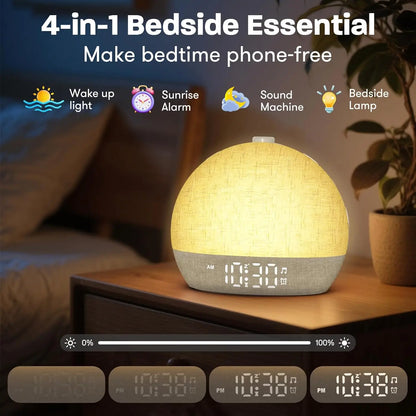 Sunrise Alarm Clock & Wake-Up Light with Timer (30 White Noise Sounds / Dimmable / RGB Night Light / Sleep Aid / Snooze Feature / Ideal Gift Idea)