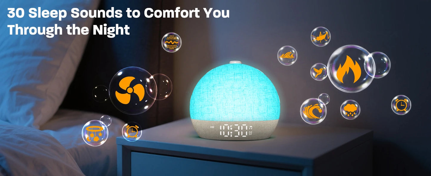 Sunrise Alarm Clock & Wake-Up Light with Timer (30 White Noise Sounds / Dimmable / RGB Night Light / Sleep Aid / Snooze Feature / Ideal Gift Idea)